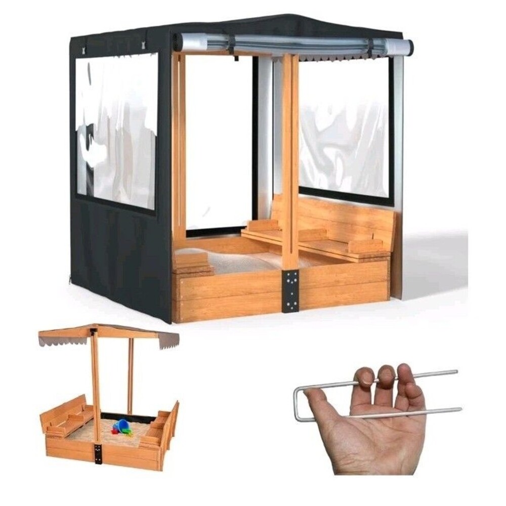 900D Heavy Duty Wooden Sandbox with Canopy Cover 48x48x52 (New)